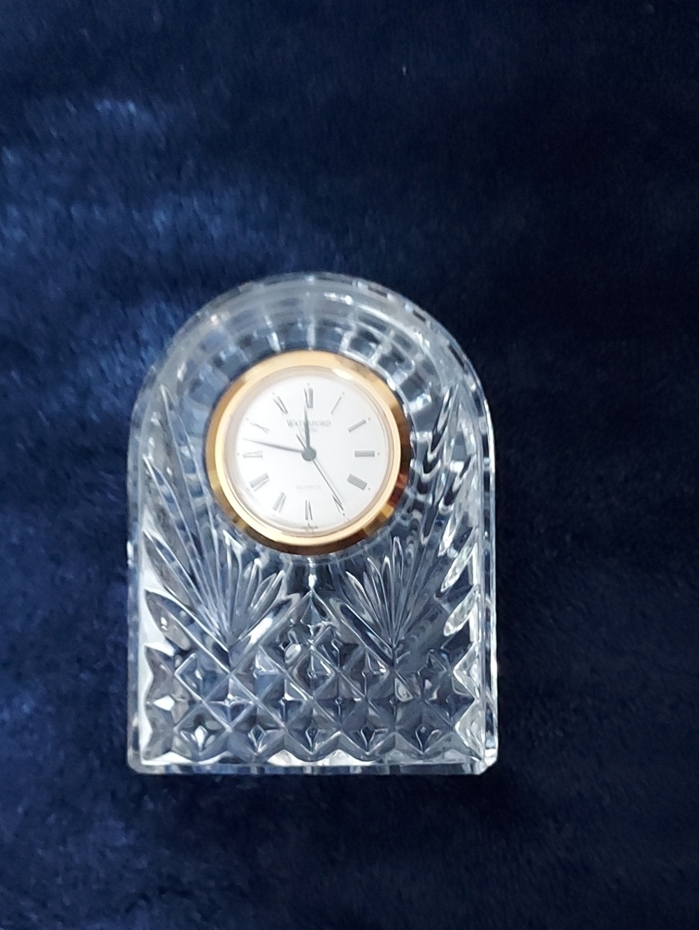 Waterford Clear Crystal Desk Clock with Gold Bezel